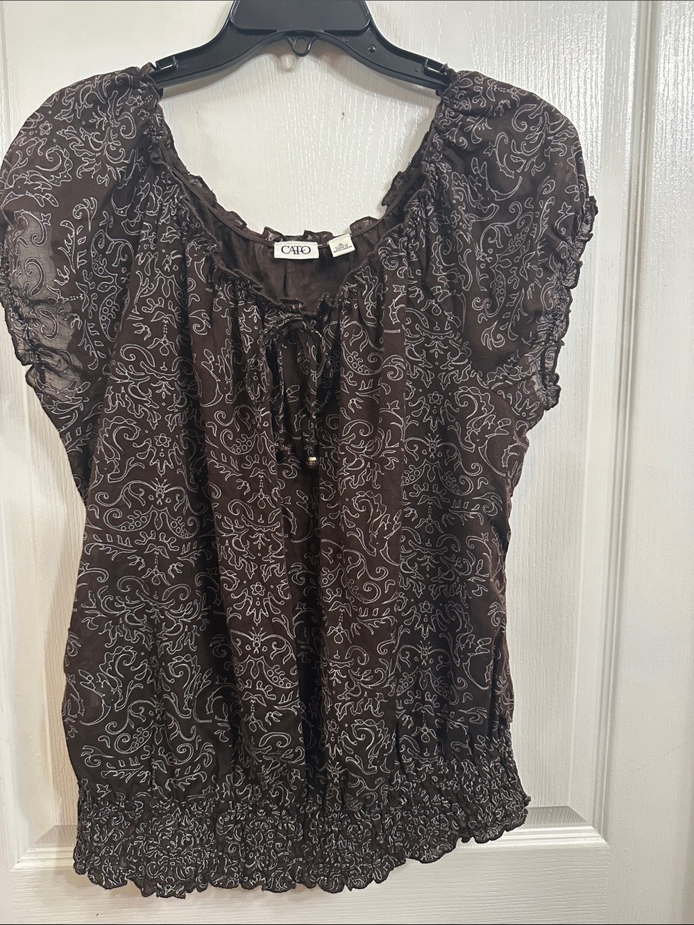 Cato Brown Paisley Tie-Front Short Sleeve Blouse